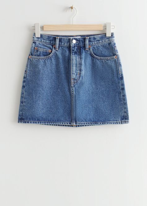 5-Pocket Denim Skirt - Mid Blue - Mini skirts - & Other Stories US Quilted Leather Skirt, High Waisted Leather Skirt, Outfit Planner, Clothes Wishlist, Noah Kahan, Jean Mini Skirt, High Waisted Denim Skirt, Belted Mini Skirt, Denim Skirt Outfits