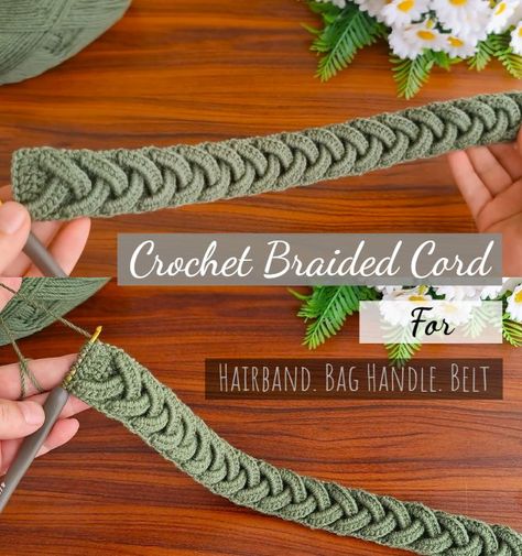 Crochet Braided Cord Crochet Lace Cord, Braided Crochet Stitch, Crochet Rope Cords, Crochet Bag Straps Free Pattern, Cord Crochet Pattern, Crochet Cords Free Pattern, Crochet Cord Pattern, Crotchet Braid Pattern, Crochet Purse Strap