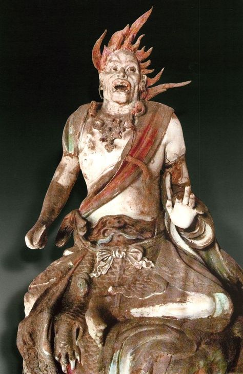 Painted terracotta sculpture of the Taoism Religion Deity "Shi Huo Zhu 室火猪", one of the Twenty-eight Lunar Mansions of ancient Chinese Astrology of Yuan Dynasty (1271 - 1368), from the Jade Emperor Temple (Yuhuang Miao), in Jincheng, Shanxi Province. Jade Emperor, Terracotta Sculpture, Chinese Sculpture, Yuan Dynasty, Painted Terracotta, Chinese Astrology, Zodiac Compatibility, Ancient Chinese, Bronze Sculpture