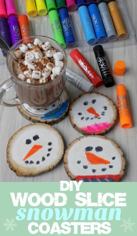 Diy Wood Gifts, Wood Slice Snowman, Snowman Coasters, Class Mom, Scout Crafts, Babysitting Crafts, Diy Food Gifts, Wood Slice Crafts, Youth Center