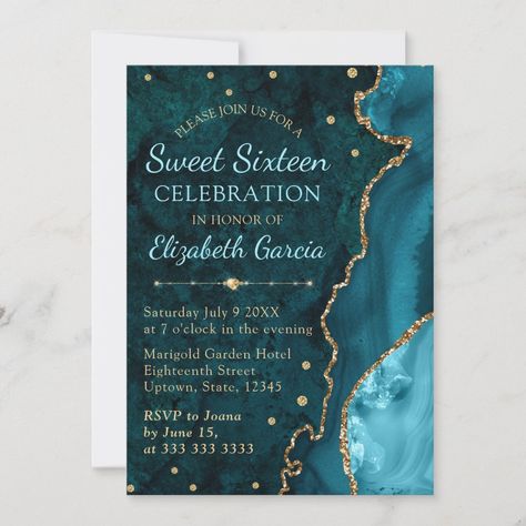 Sweet 16 Party Ideas Teal And White, Blue Sweet 16 Invitations, Sweet 16 Teal And Silver, Sweet 16 Invitations Blue, Teal And Gold Invitations, Sweet 16 Themes, Sweet 16 Invitations, Teal And Gold, Sweet Sixteen