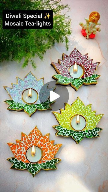 Diwali Decoration Ideas Handmade, Unique Diya Decoration Ideas, Diya Decoration Ideas Creative Unique, Diy Diwali Decor Ideas, Diya Making Ideas For Diwali, Diwali Diya Decoration Handmade, Diya Decoration Ideas Diwali Unique, Diya Decoration Ideas Creative, Lotus Mosaic