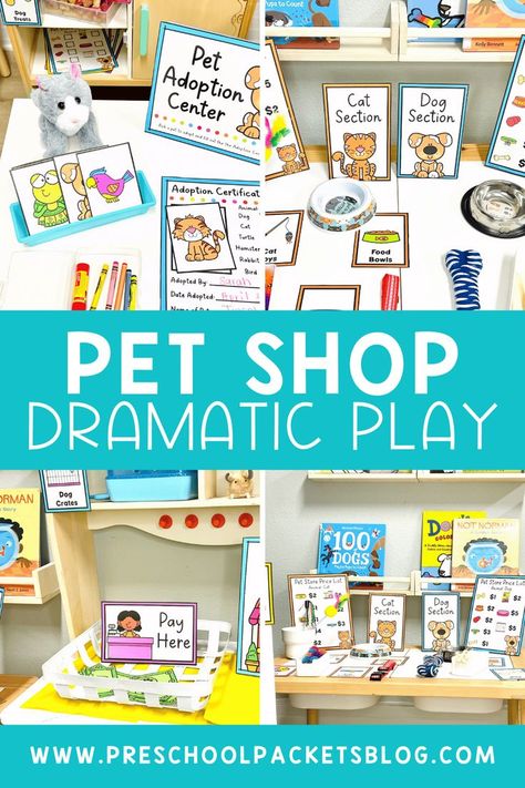 Pet Shop Dramatic Play Printables for preschool kids Pet Clinic Dramatic Play, Pet Theme Dramatic Play, Pets Dramatic Play Preschool, Pets Centers Preschool, Diy Pet Vet Dramatic Play, Pet Store Preschool Dramatic Play, Doll Playroom, Pet Shop Dramatic Play, Dramatic Play Printables Free