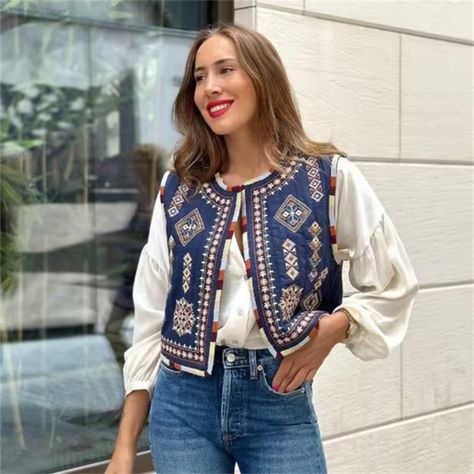 A.A.Y FASHION ❤️ FREE SHIPP https://aayfashion.com/products/embroidered-vest-ladies-gilet-a-a-y-fashion Waistcoat Fashion, Embroidered Vest, Boho Vest, Cardigan Crop Top, Cardigan Sweater Vest, Cardigan Crop, Short Cardigan, Embroidered Cardigan, Sleeveless Cardigan