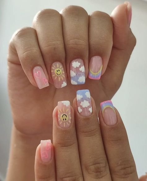 Cute Nails Kids Summer, Cute Nail Ideas For 10-11, Shellac Nail Inspiration, Kids Nail Designs Summer, Squoval Nails Design Summer, Summer Kids Nails, Preppy Nail Designs For Kids, Nail Inspo For Kids, Nails For Kids Summer