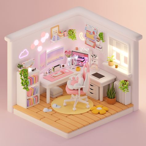 Cozy isometric rooms by @artbytran_ — see more 3D art by Tran > Diy Eid Gifts, Cozy Rooms, 3d Isometric, Sims 4 House Design, Isometric Art, Sims House Design, Isometric Design, Tiny Spaces, Cute House