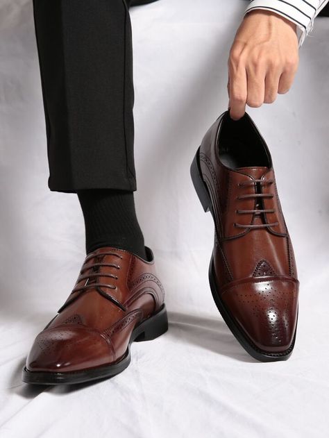 Discover the latest the Men's Formal Brogue Carved PU Leather Shoes For Business Office, Saturday Night, Banquet, Wedding Party, Groom, Large Size, European And American Style at SHEIN, shop weekly updated Dress Shoes and get inspired by the greatest styles. Cash on delivery for GCC.Buy now pay later with Afterpay√ Free Shipping $45 √ Free Shipping on Orders over SAR199 for Saudi Arabia √ $4 Off First Order √ Wedding Shoes Groom Men's, Groom Brown Shoes, Shoes For Groom Wedding, Brown Leather Shoes Outfit Men, Men Wedding Shoes Grooms, Brown Dress Shoes Men Outfit, Boys Shoes Aesthetic, Fancy Shoes Men, Brown Dress Shoes Men