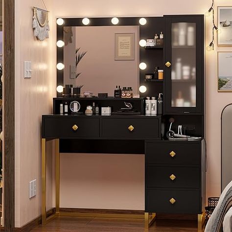 Space Saving Dining Room Table, Black Vanity Desk, Makeup Vanity With Lights, Vanity Set With Lights, Folding Kitchen Table, Vanity With Lights, Modern Vanity Table, Nightstand Black, Lights Makeup