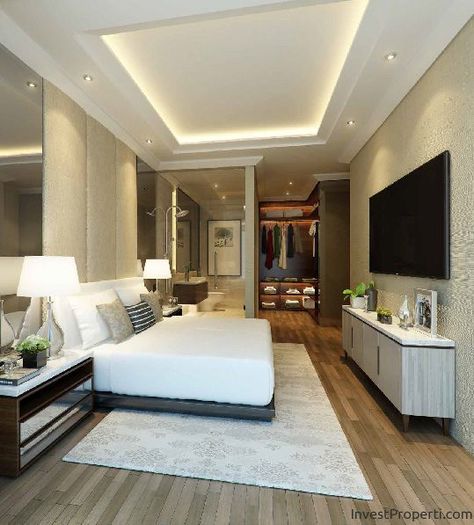 Contoh Interior Design Kamar Penthouse Apartemen Wang Residence Warna Cat Bilik Tidur, Bilik Mewah, Small Luxury Bedroom, Hdb Master Room Design, Modern Luxury Bedroom Decor, Fresh Bedroom Decor, Bilik Tidur Perempuan Mewah, Ember Kamar Mandi, Bedroom Decor Modern