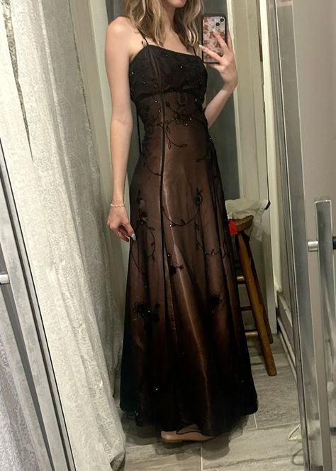 my bf bought me this 😞❤️   90s vintage thrifted y2k gothic romantic pretty prom dress Milkmaid Prom Dress, 90s Fashion Prom Dresses, Fairy Grunge Formal Dress, Lana Del Ray Prom Dress, Mocha Prom Dress, 90s Vintage Dress Prom, 2000s Grunge Dress, Prom Dresses Thrifted, Vintage Gothic 90s Prom Dress