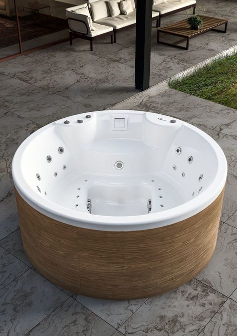 Round hydromassage hot tub 7-seats PACIFIC by Albatros_3 Pool Jets, In Ground Jacuzzi, Round Jacuzzi, 2 Person Jacuzzi Tub, Home Spas, Modern Hot Tubs, Cabin Backyard, Round Cedar Hot Tub, Round Wood Hot Tub