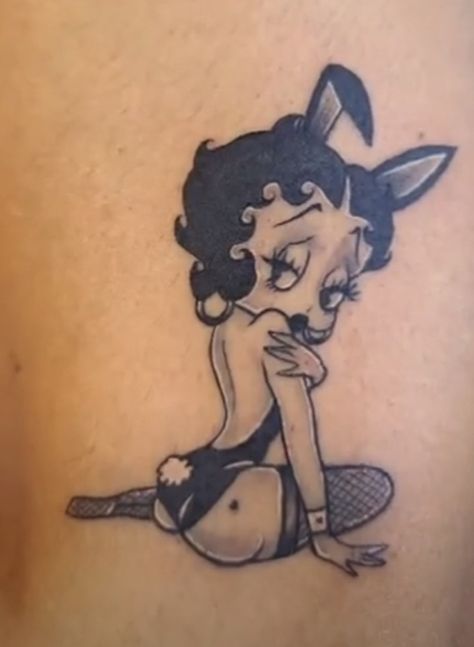 Cartoon Tattoos Girly, Cute Poem Wallpaper, Punk Betty Boop, Tattoo Ideas Female Cartoon, Bett Boop Tattoo, Tattoo Ideas Betty Boop, Baddie Angel Tattoo, Brats Doll Tattoos For Women, Thigh Tattoos Women Baddie