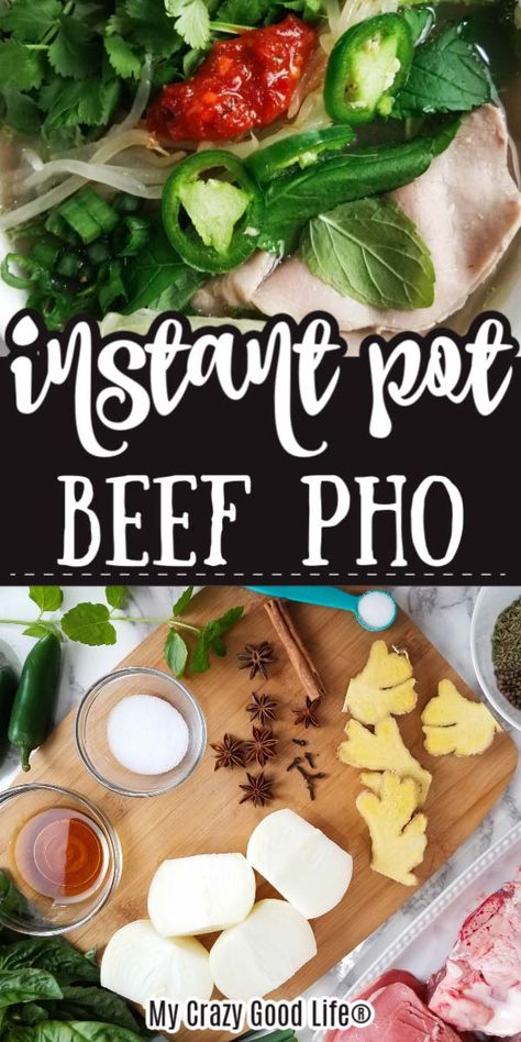 This Instant Pot Beef Pho recipe is filled with traditional Vietnamese seasonings and flavors. Homemade broth makes this recipe authentic–it's the perfect Sunday dinner! Skip takeout and make this Instant Pot Pho at home. #21DayFix #WeightWatchers Instant Pot Pho, Beef Pho Recipe, Pho Beef, Homemade Broth, Vietnamese Beef, Pho Recipe, Potted Beef, Beef Bones, Easy Instant Pot Recipes