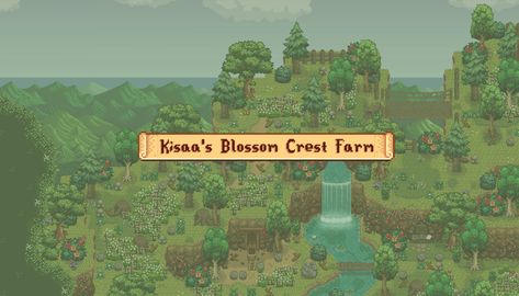 (CR) Kisaa's Blossom Crest Farm at Stardew Valley Nexus - Mods and community Stardew Valley Horse Mod, Discord Banner Gif, Stardew Valley Farms, Stardew Valley Fanart, Banner Gif, Stardew Valley, Beautiful View, Animal Crossing, Pixel Art