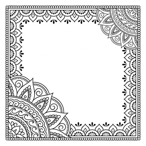 Premium Vector | Vector frame in eastern tradition stylized with henna tattoos decorative pattern for decorating covers for book notebook casket magazine postcard and folder flower border in mehndi style Mandala Frame Border, Henna Book Cover Design, Border Flower Designs Drawing, Mandala Art Border Design, Mdp Project, Book Boarders, Mandala Border Design, Corner Mandala, Traditional Border Design