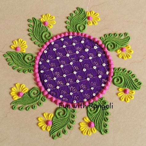 Marigold Flower Rangoli Designs Simple, Rangoli Big, Colour Kolam, Dotted Mandala, Rangoli Designs For Competition, Felt Painting, Rangoli Designs Simple Diwali, Easy Rangoli Designs Diwali, Rangoli Colours