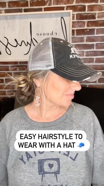 Hairstyles With A Ball Cap, Easy Hairstyles With Baseball Hat, Easy Ball Cap Hairstyles, Hairstyles Wearing A Hat Baseball Caps, Hair With A Hat Baseball Caps, Women Ball Cap Hairstyles, How To Look Good In Baseball Cap, Shoulder Length Hair Baseball Cap, Ways To Wear Baseball Cap