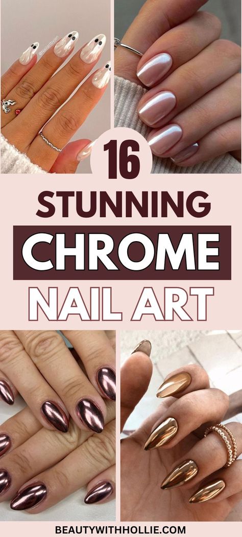 16 Stunning Chrome Nail Art Designs Chrome Nails Designs Winter, Elegant Chrome Nails, Nails Crome Ideas, Chrome Color Nails, Color Chrome Nails, Chrome Nail Art Designs, Chrome Nail Art, Chrome Nails Designs, Nail Looks