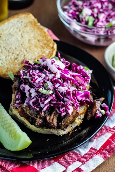 Purple Coleslaw, Pulled Pork And Coleslaw, Slaw For Pulled Pork, Sandwich With Coleslaw, Best Super Bowl Recipes, Purple Cabbage Recipes, Coleslaw Sandwich, Best Superbowl Food, Bbq Beef Sandwiches