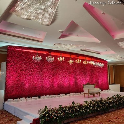 Red Flower Stage Decoration, Flower Stage Decoration, Pelli Decoration, Vidhi Mandap, Engagement Stage, Indian Wedding Decorations Receptions, Engagement Stage Decoration, Engagement Decoration, Reception Stage