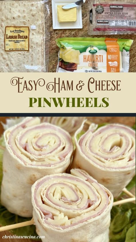 Ham and cheese pinwheels are a classic sandwich that are so easy to make and are perfect for lunch, brunch, showers, and game days! Turkey And Cheese Tea Sandwiches, How To Make Pinwheels Sandwiches, Ham And Cheese Pinwheels Tortilla, Mini Deli Sandwiches, Cold Sandwich Ideas, Baby Shower Sandwiches, Bacon Cheese Sandwich, Sandwich Pinwheels, Roll Up Sandwiches