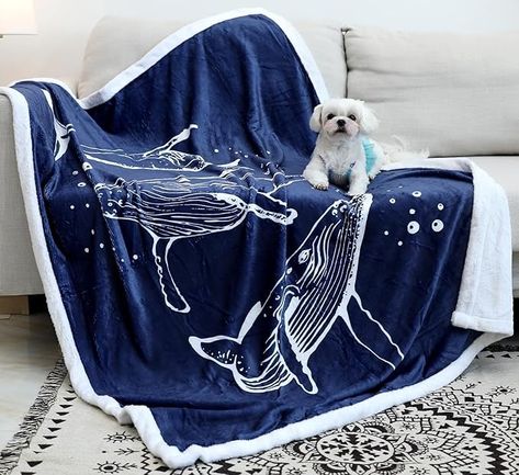 Amazon.com: Zevrez Whale Blanket Navy Blue Whales Throw Blanket Flannel Fleece Sea Whale Pattern Blankets Whale Gifts and Decor for Sea and Whale Lovers (Whale 2, 48"x60") : Home & Kitchen Whale Gift Ideas, Whale Gifts, Whale Blanket, Shark Room, Sea Whale, Whale Decor, Shark Decor, Whale Gift, Blue Whales