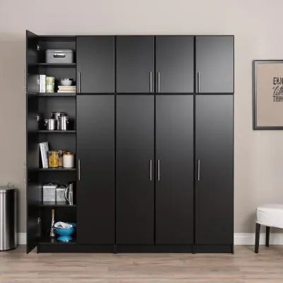 Wood Freestanding Garage Cabinet in Black (32 in. W x 65 in. H x 16 in. D) Entryway Laundry Room, Entryway Laundry, Garage Closet, Utility Storage Cabinet, Narrow Cabinet, Mdf Doors, Garage Cabinets, Types Of Cabinets, Kitchen Entryway