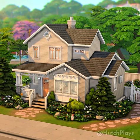 Small Cosy Home 🏡 Gallery ID: HutchPlays Built with Growing Together and Base Game Only. Proper been loving building lately, I mean I… | Instagram House With Front Porch, Suburban Houses, Sims 4 Loft, Ts4 Builds, Sims Decor, Small Craftsman, Lotes The Sims 4, Game House, Sims 4 Family