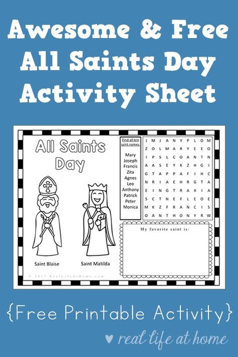 Looking for a printable with activities for All Saints Day? This All Saints Day activity sheet is a fun free printable perfect to use with children. #CatholicPrintables | Real Life at Home Catholic Kids Crafts, Catholic Kids Activities, Saints For Kids, Saints Days, All Souls Day, Free Printable Activities, Catholic Family, Faith Formation, All Saints Day