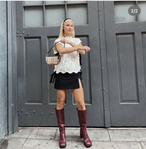 Fall 2023 Trends | Outfit Inspo for Fall | Breathing Lavender - Fashion and Lifestyle Blog Maroon Knee High Boots Outfit, Maroon Combat Boots Outfit, Steve Madden Boots Outfit Fall, Maroon Boots Outfit, Steve Madden Boots Outfit, Tan Boots Outfit, Red Mary Janes, Mood 2024, Maroon Boots