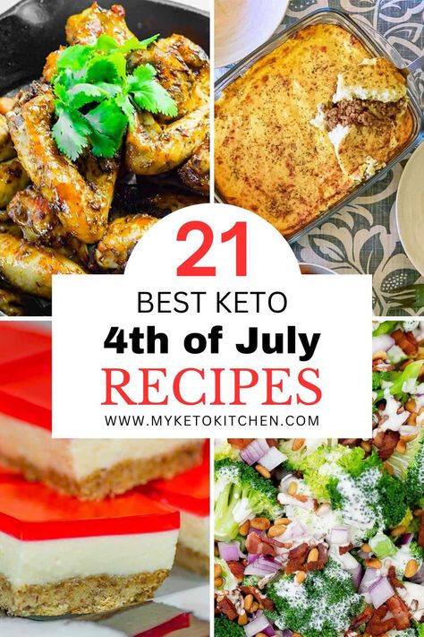 Delicious and easy keto fourth of July recipe ideas for your Independence Day festivities. Delicious low-carb and guten-free treats. 4th Of July Recipes, Keto Soups, Diet Dinner Recipes, Keto Holiday, July Recipes, Keto Diet Breakfast, Starting Keto Diet, Fourth Of July Food, Keto Diet Menu