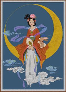 Chang-e-4 Art Chinois, Moon Festival, Beautiful Cross Stitch Pattern, Chinese Mythology, Japanese Geisha, Art Japonais, Goddess Art, Mid Autumn Festival, Mid Autumn