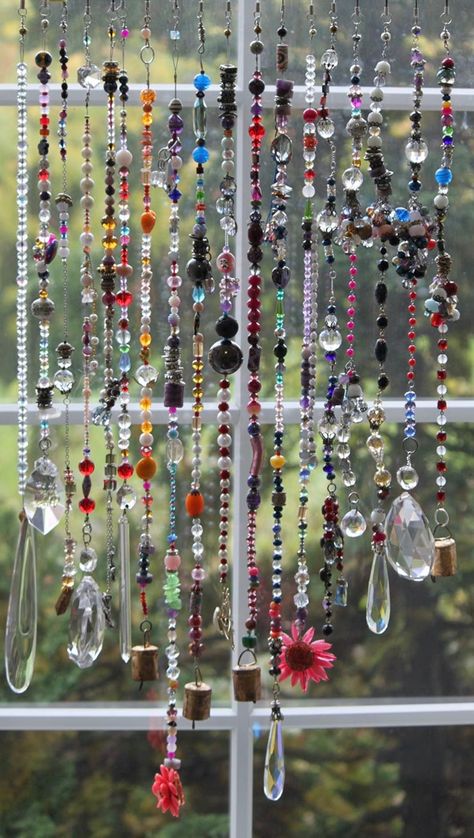 Crystal Bella Boho Sun Catcher Curtain for Window Wall Door. - Etsy Beaded Curtains Diy, Hanging Crystals Diy, Curtain For Window, Eclectic Decor Bohemian, Wind Chimes Homemade, Suncatcher Diy, Diy Suncatchers, Crystal Curtains, Beaded Curtain