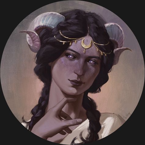 ArtStation - Icons, Anastasia Fedorova Horned Woman Art, Dnd Sorcerer Art, D&d Tiefling, Dnd Icon, Tiefling Woman, Twilight Cleric, Tiefling Cleric, Tiefling Art, Tiefling Sorcerer