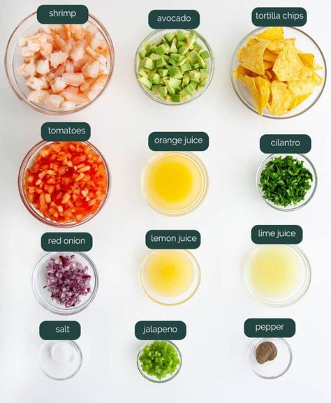 This Shrimp Ceviche recipe consists of cool, tasty shrimp made with chopped red onion, jalapeño, cilantro, tomato and avocado - amplified by bold, zesty citrus juices. Ready in 20 minutes and utterly delicious. #shrimp #ceviche #appetizer #recipe Meal Prep Mexican, Civeche Recipe, Mexican Shrimp Ceviche, Ceviche Recipe Mexican, Ceviche Recipes, Seafood Ceviche, Shrimp Ceviche Recipe, Recipes Meal Prep, Seafood Dinners