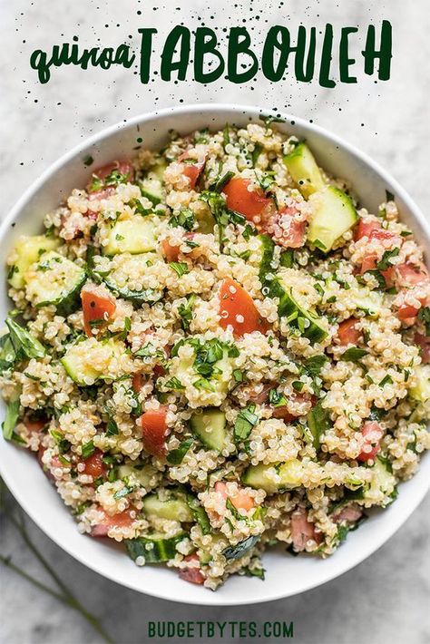 Fresh and vibrantly flavored, this Quinoa Tabbouleh has all the familiar flavors of traditional tabbouleh, but with easy to cook and nutrient rich quinoa instead of bulgur. #glutenfree #salad #quinoa #sidedish #allergyfriendly #realfood #vegetarian #vegan #vegetarianrecipes #veganrecipes Quinoa Tabbouleh, Budget Bytes, Vegetarian Salads, Special Diet, Quinoa Recipes, Mediterranean Recipes, Clean Eating Snacks, Quick Recipes, Soup And Salad