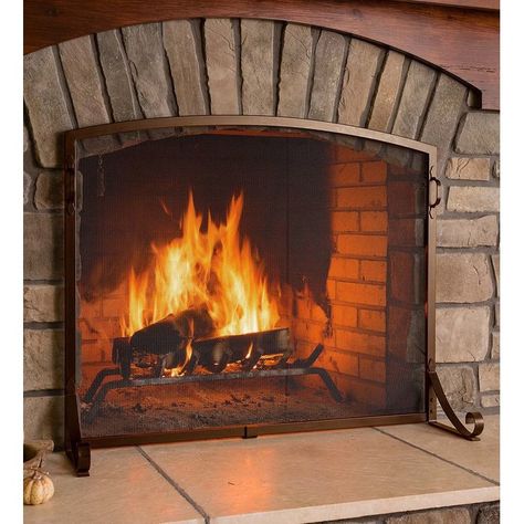 Arched Top Flat Guard Single Panel Steel Fireplace Screen Industrial Fireplace, Fireplace Screens With Doors, Classic Fireplace, Fireplace Grate, Fireplace Doors, Paint Fireplace, Fireplace Entertainment, Glass Fireplace, Fireplace Screen