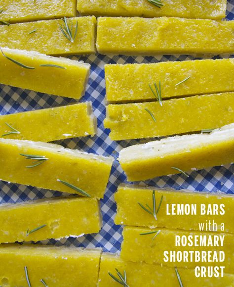 Lemon Bars with a Rosemary Shortbread Crust Lemon Rosemary Shortbread Bars, Rosemary Shortbread, Shortbread Bars, Curd Recipe, Lemon Rosemary, Shortbread Crust, Creamy Desserts, Lemon Bars, Lemon Desserts