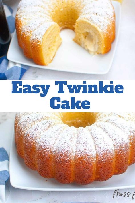 Looking for a simple yet scrumptious dessert? Try this Easy Twinkie Cake! With minimal ingredients and quick preparation, you can bring the beloved taste of Twinkies to your table in no time. Great for last-minute gatherings. Yellow Bundt Cake, Twinkie Cake Recipe, Twinkie Desserts, Twinkie Cake, Marshmallow Filling, Moist Yellow Cakes, Pink Marshmallow, Homemade Baked Bread, Decadent Chocolate Desserts