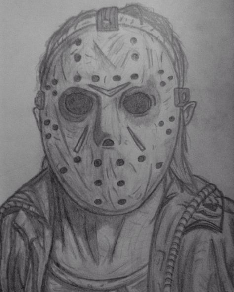 Friday the 13th - Jason Voorhees. Scary Movie Sketches, Jason Voorhees Drawing Pencil, Jason Voorhees Sketch, Horror Movie Drawings Pencil, Jason Drawing Friday The 13th, Friday The 13th Drawing, Jason Sketch, Jason Voorhees Drawing, Jason Drawing