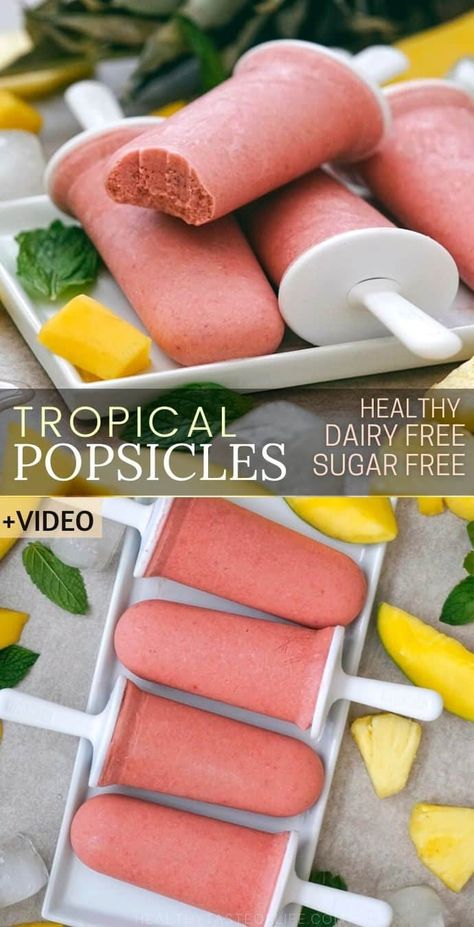 Fruits Popsicles, Tropical Popsicles, Dairy Free Popsicles, Popcicles Recipes, Juice Popsicles, Creamy Popsicles, Pineapple Popsicles, Sugar Free Popsicles, Unprocessed Recipes