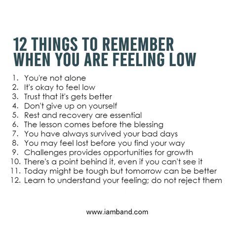 12 things to REMEMBER when you are feeling low. 😴 Feeling Low Motivation Quotes, Motivation When You Feel Low, When You Feel At Your Lowest, Quotes For When You’re Feeling Down, When You Are Feeling Down Quotes, Feeling Low Quotes Life, Low Moods Feelings Quotes, Low Moods Feelings, Motivational Quotes When You Feel Low