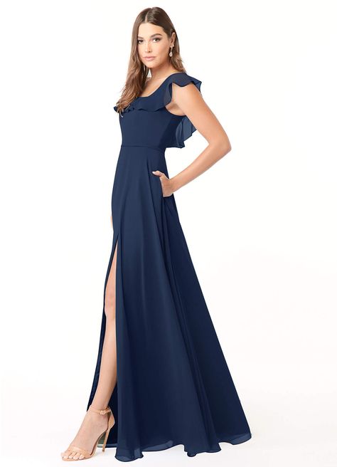 Dark Navy Bridesmaid Dresses, Azazie Bridesmaid Dresses, Long Bridesmaid Dress, Chiffon Dress, Bridal Party, Favorite Color, Chiffon, Bridesmaid Dresses, Dresses