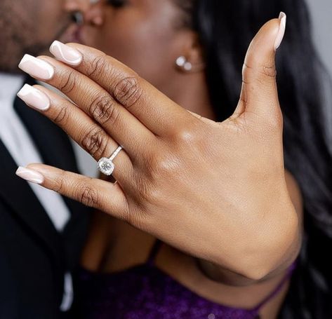 Engagement Aesthetic Black Couple, Black Couple Fall Engagement Photoshoot, Gold Engagement Ring Black Woman, Engagement Rings For Black Women, Wedding Ring Black Women Hand, Black Wedding Pictures Couple, Wedding Rings Engagement Black Woman, Rings Engagement Black Women, Black Women Engagement Photos