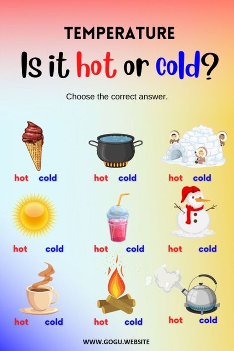 Hot Or Cold Activities Preschool, Hot And Cold Worksheet, Hot And Cold Activities Preschool, Preschool Activities Printable, Fun Worksheets For Kids, Homeschool Preschool Activities, English Activities For Kids, Kids Worksheets Preschool, Free Preschool Worksheets