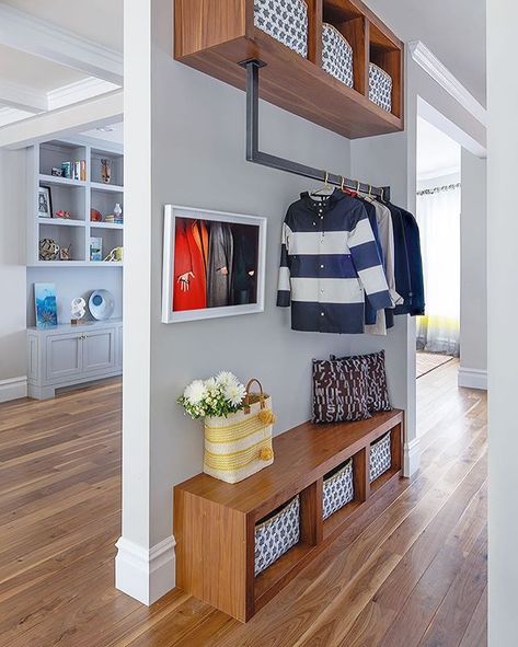 No coat closet, no problem! Such a rad solution by @tineketriggs. See the rest of the space in the new issue; link in bio! #rueturns6 Front Closet, Closet Solutions, Entry Closet, No Closet Solutions, Entryway Inspiration, Curtain Styles, No Closet, Coat Closet, Organization Tips