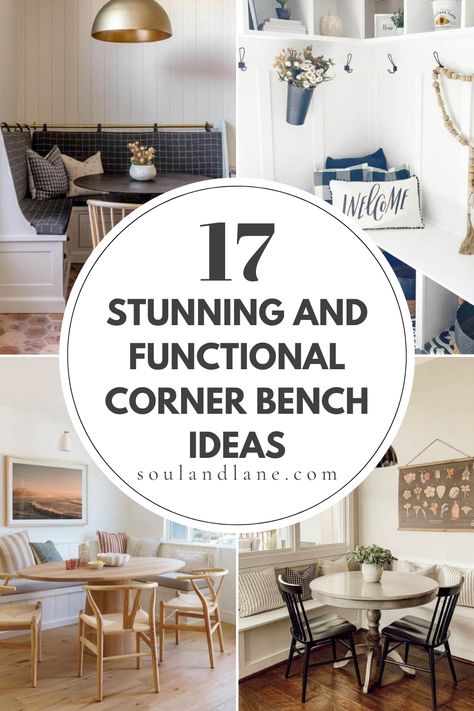 Discover the perfect blend of functionality and elegance with stunning corner bench ideas designed to maximize space and add style to any room. In the kitchen, a cozy corner bench can transform a nook into a charming breakfast spot, inviting family gatherings and casual dining. Incorporate storage underneath for a practical solution to keep linens and kitchen essentials neatly tucked away. For living areas, a plush, upholstered corner bench offers additional seating and a cozy reading spot, comp Built In Corner Kitchen Table, Breakfast Nook U Shape, Corner Nook Bench Seating, Corner Dining Area Ideas, Kitchen Table Bench Seating Under Window, Kitchen Nook Bench Corner Banquette Round Tables, Corner Bench Seating Dining Room, Kitchen Corner Bench Seating Under Window, Banquette Seating Ideas