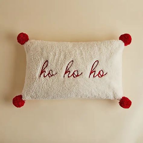 Dunelm - Ho Ho Ho cushion (£12) Stockings Decorating Ideas, Cushion Design Ideas, Stocking Designs, Crochet Christmas Stocking, Christmas Apartment, Christmas Shoot, Christmas Pillows, Christmas Cushions, Holiday Pillows