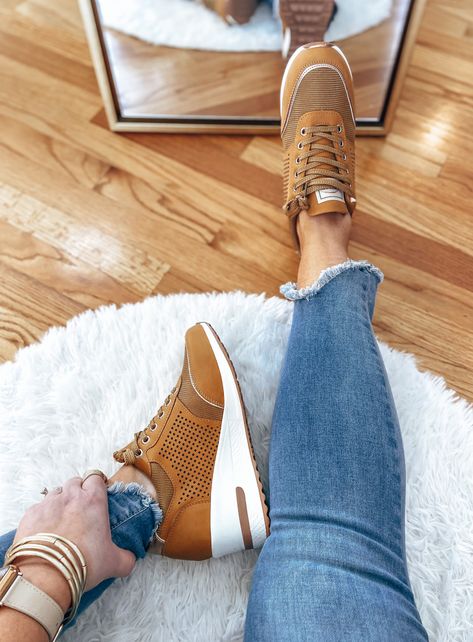 Viscozzy High Heel Wedge Sneakers … curated on LTK Wedge Sneakers Outfit, Wedges Outfit, High Top Wedge Sneakers, Brown Leather Wedges, Wooden Wedges, Beige Outfit, Brown Wedges, High Heel Wedges, Heels & Wedges