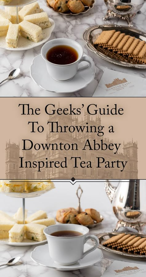 Downton Abbey | Tea Party | Tea | Just in time for the release of the Downton Abbey movie, The Geeks have put together a guide for throwing the perfect tea party! 2geekswhoeat.com Fantasy Feast, Downton Abbey Recipes, Downton Abbey Tea Party, Downton Abbey Party, Themed Nights, British Tea Party, English Tea Party, Afternoon Tea Recipes, Tea Time Food